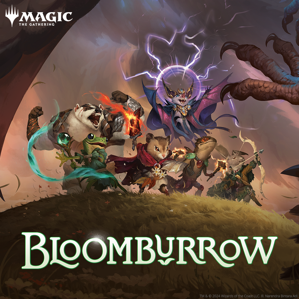 MTG Bloomburrow – farbenfrohe Kartenwelt mit tierischen Kreaturen und zauberhaften Landschaften.