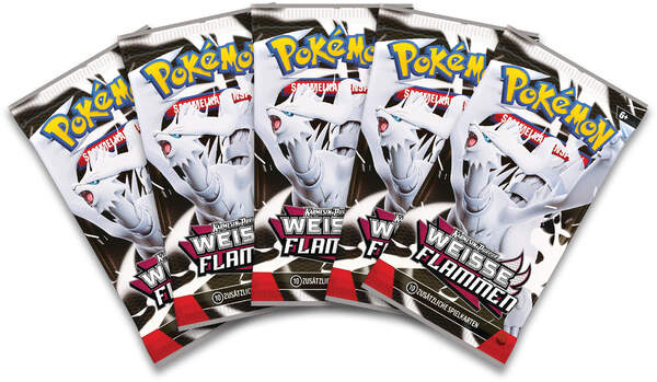 Pokémon Ordner-Kollektion Weiß – Weiße Flammen (KP10.5) bestehend aus Sammelordner im weißen Design mit 9 Kartenfächern pro Seite und 5 Boosterpacks der Sonderedition. Boosterinhalt