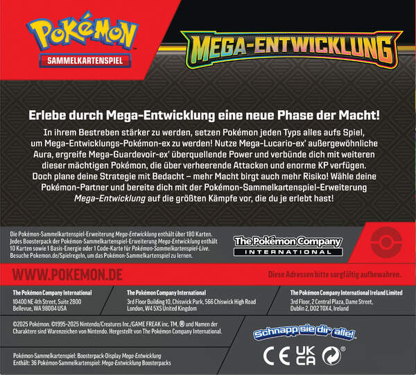 Pokémon TCG ME01 Display mit 36 Boostern – Mega-Entwicklung Erweiterung Deutsch - Rückseite