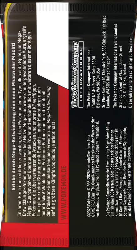 Pokémon TCG ME01 Boosterpack Deutsch – Mega-Entwicklung Erweiterung mit 10 Karten & Online-Code Rückseite