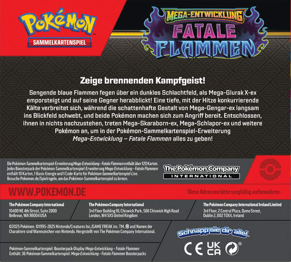 Pokémon TCG Booster-Display Fatale Flammen ME02 mit 36 Packs und Mega-Glurak X-ex Artwork