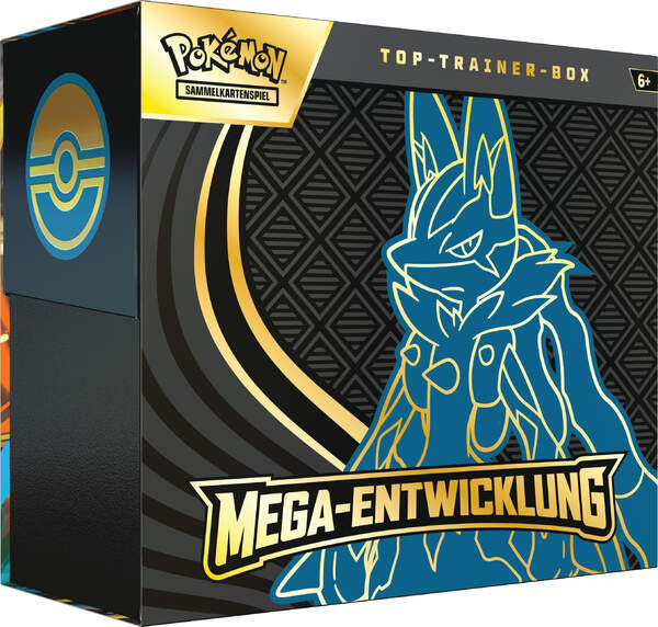 Pokémon TCG ME01 Top-Trainer-Box A – Mega-Entwicklung DE mit 9 Boostern, Promo-Riolu & Zubehör seitenshot