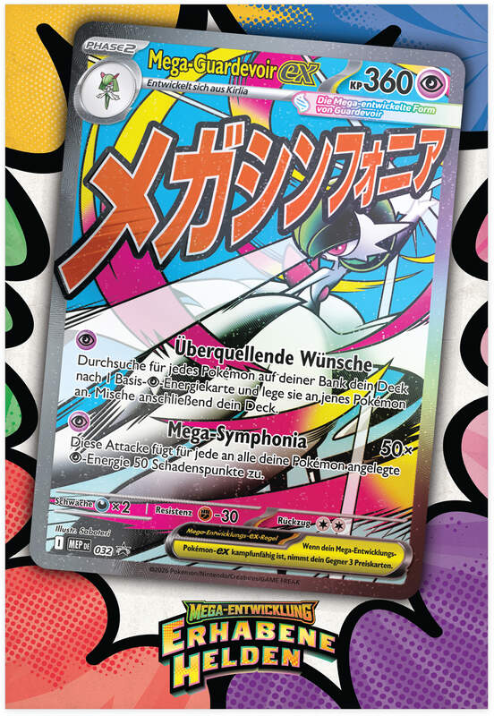 Pokémon ME02.5 Premium-Poster-Kollektion Mega-Guardevoir-ex – Box mit Promo, großem Poster und 10 Erhabene-Helden Boostern. Promokarte