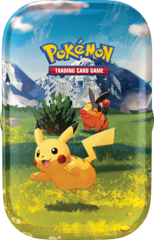 Pokémon ME02.5 Mini-Tin Erhabene Helden mit zwei Boostern, Stickerbogen und Bildkarte – Einzel-Tin.