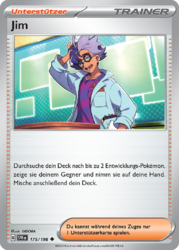 Jim Pokémon Trainerkarte 175/198 aus dem Set Karmesin & Purpur in Near Mint Zustand – Unterstützerkarte zum Ziehen basierend auf eigenen Pokémon.