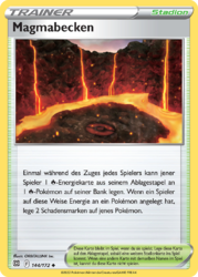 Magmabecken Pokémon Trainerkarte 144/172 aus dem Set Strahlende Sterne in Near Mint Zustand – Stadionkarte zur Verstärkung von Kampf-Pokémon im TCG.