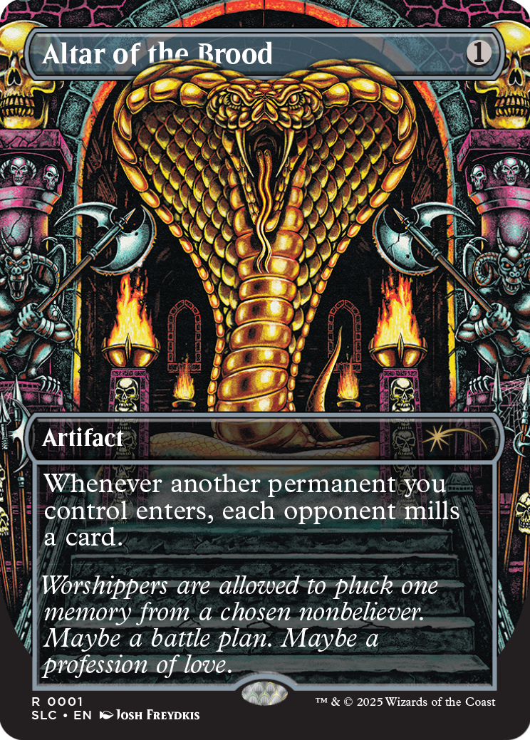 Secret Lair Countdown Kit – 26 einzeln verpackte Premium-MTG-Karten von A bis Z wie Urza’s Saga, Sol Ring und Demonic Consultation. Altar of the Brood card.