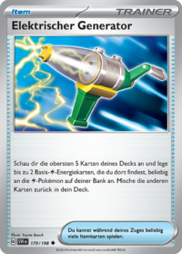 Elektrischer Generator Pokémon Trainerkarte 170/198 aus dem Set Karmesin & Purpur in Near Mint Zustand – Itemkarte zur Energiebeschleunigung für Elektro-Decks.