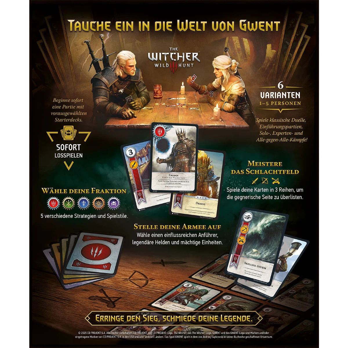 Gwent – Das legendäre Kartenspiel Box Rückseite, Inhalt (The Witcher Edition)