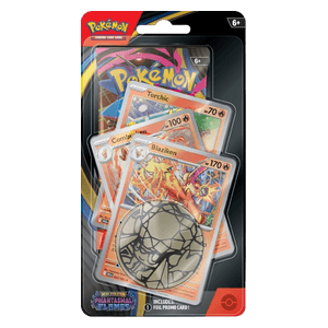 Pokémon Phantasmal Flames Premium Checklane Blister mit Boosterpack,  Blaziken-Promo und Spielmünze in englischer Version.