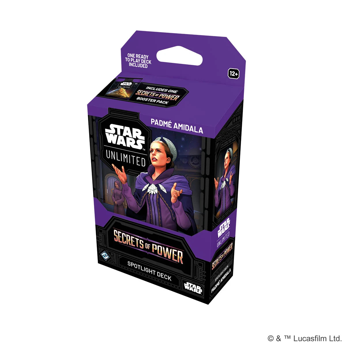 Star Wars: Unlimited – Secrets of Power Spotlight Deck featuring Padmé Amidala with Republic-themed design and exclusive Star Wars cards.