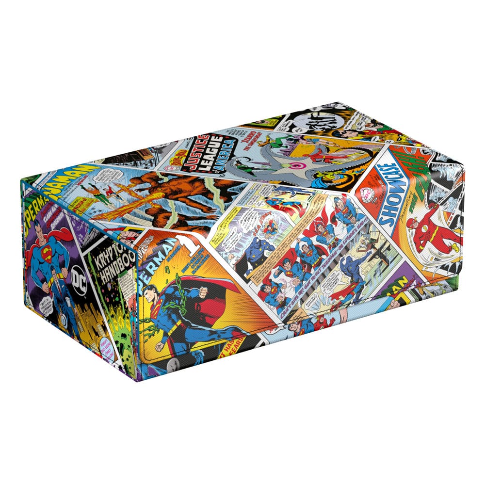 Squaroes Collectors Case „Vintage Comics“ – DC Justice League Edition. Hochwertige Kartenbox mit Xenoskin-Material & ZnapClaw-Magnetverschluss.